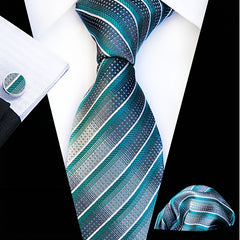 Men's Tie Pocket Square Cufflinks Tie Clip Set 1200 stitch Jacquard Fabric