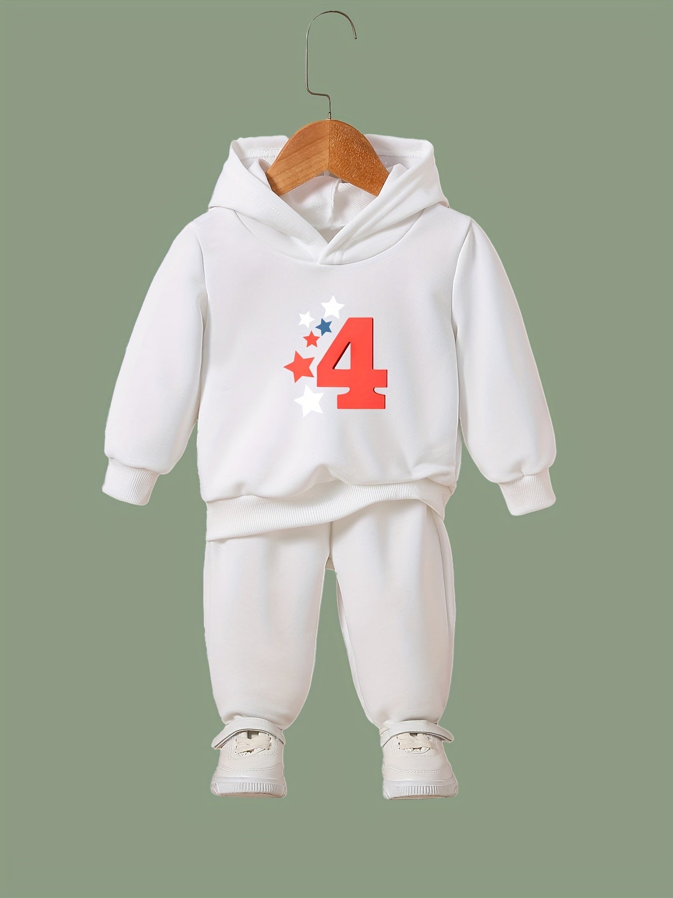 Cartoon Number 4 Hoodie & Pants Set - Girl's Sporty Clothes
