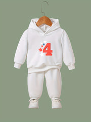 Cartoon Number 4 Hoodie & Pants Set - Girl's Sporty Clothes