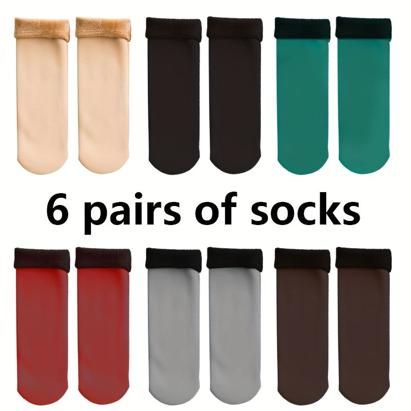 6 Pairs Plush Lined Socks Warm Mid Tube Women's Stockings