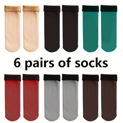 6 Pairs Plush Lined Socks Warm Mid Tube Women's Stockings
