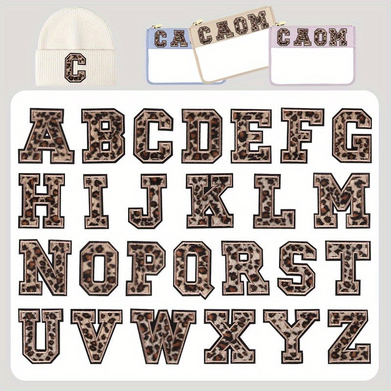 26pcs Leopard Letter Embroidered Patch Sticker for Clothing Repair