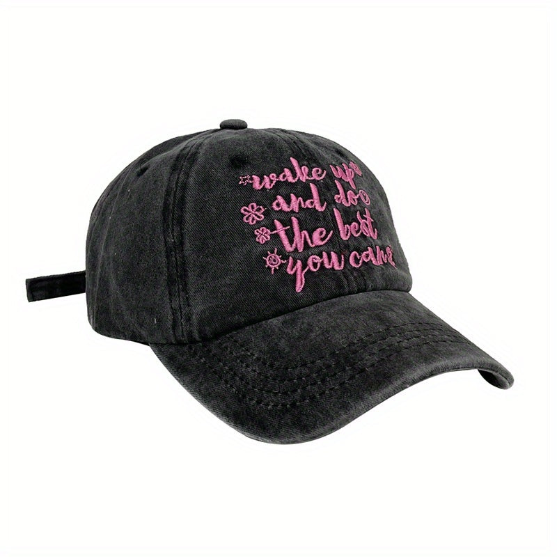 Pink Letter Embroidery Baseball Cap Vintage Distressed Dad Hat