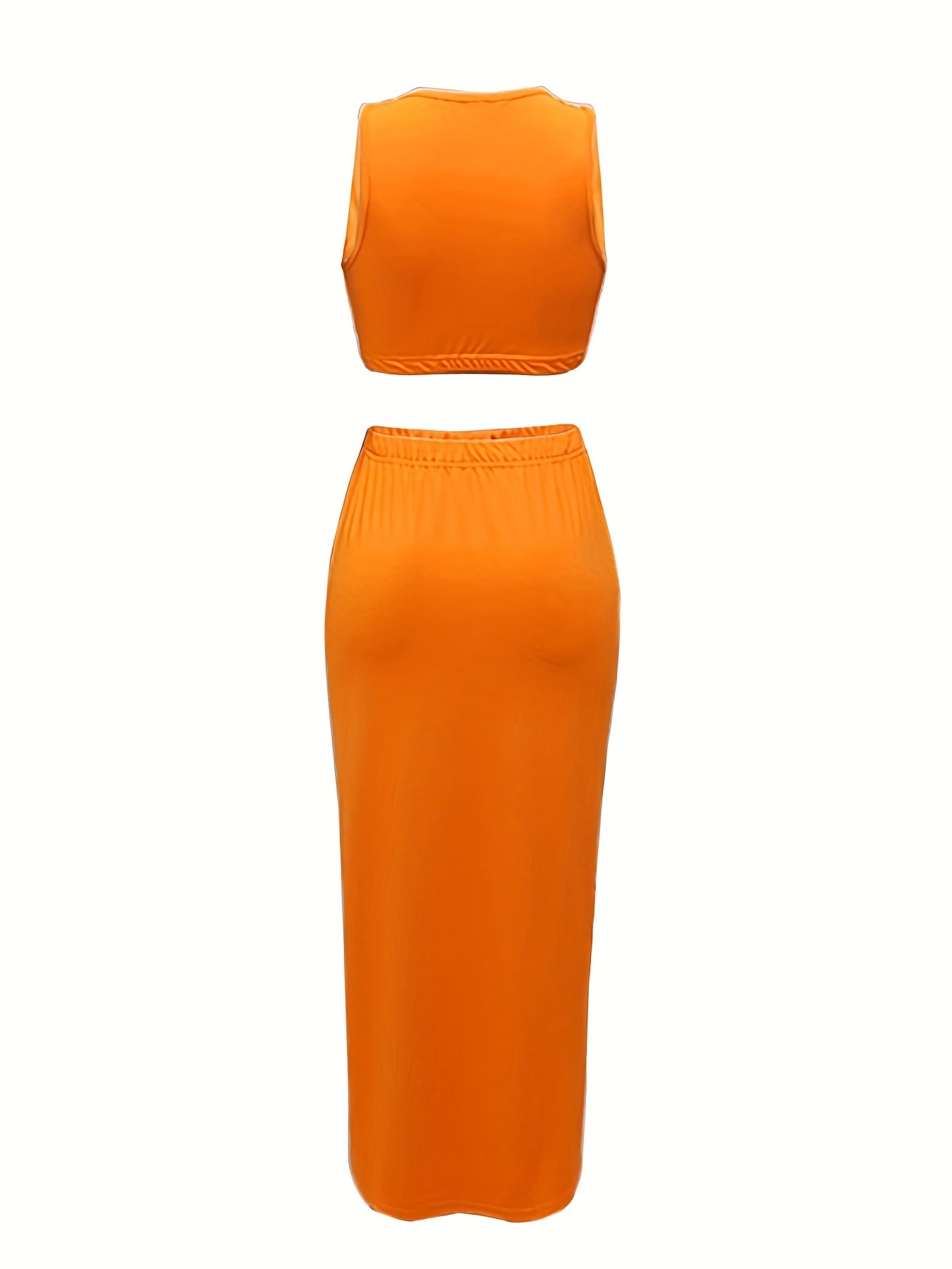 Casual Two-piece Set Crop Top & Ruched Split Skirt