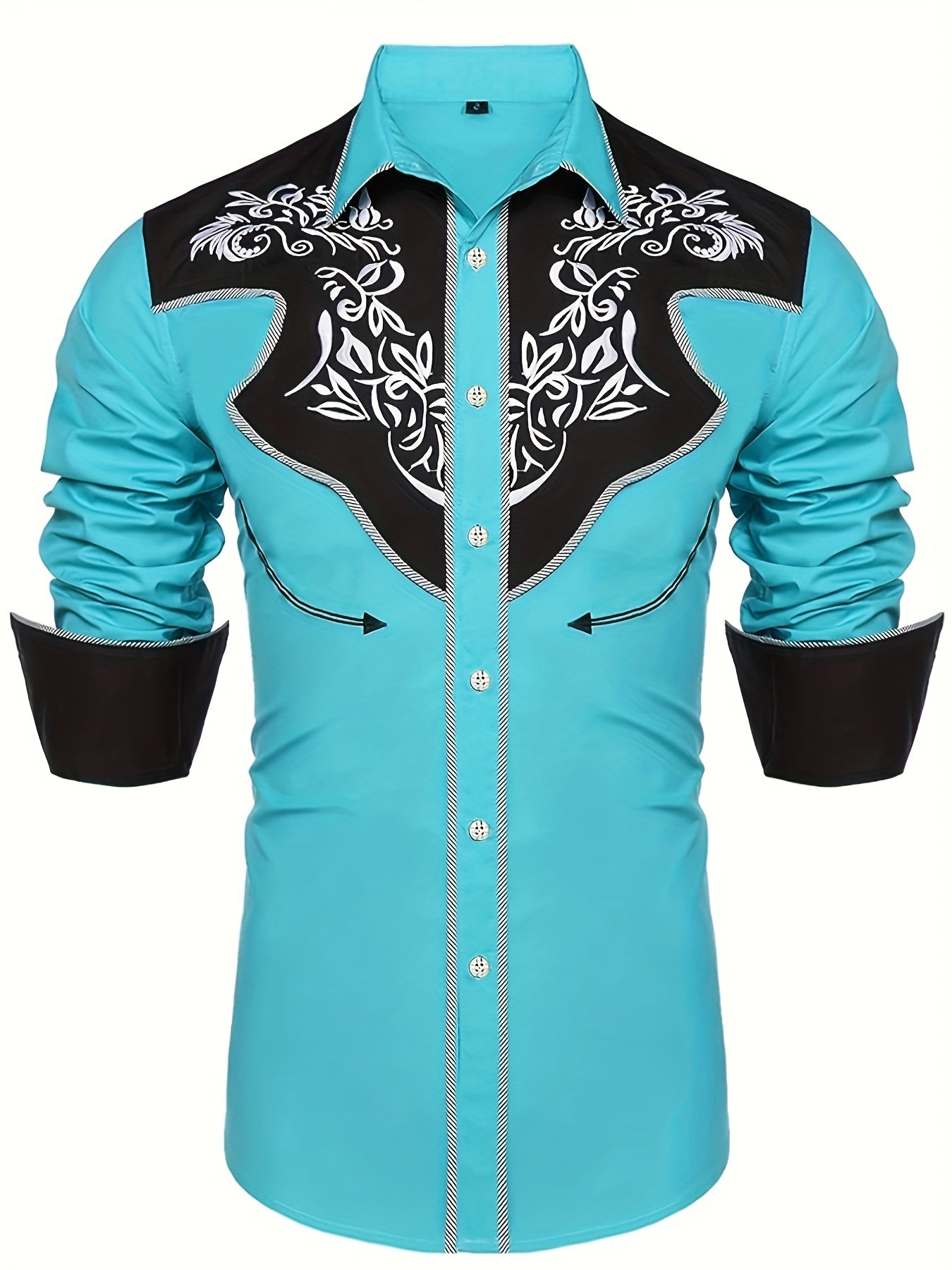 Embroidered Pattern Men's Shirt Top Turn Down Collar