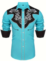 Embroidered Pattern Men's Shirt Top Turn Down Collar