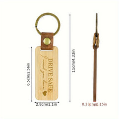 Bamboo Keychain PU Leather Keyring Pendant Family Gift