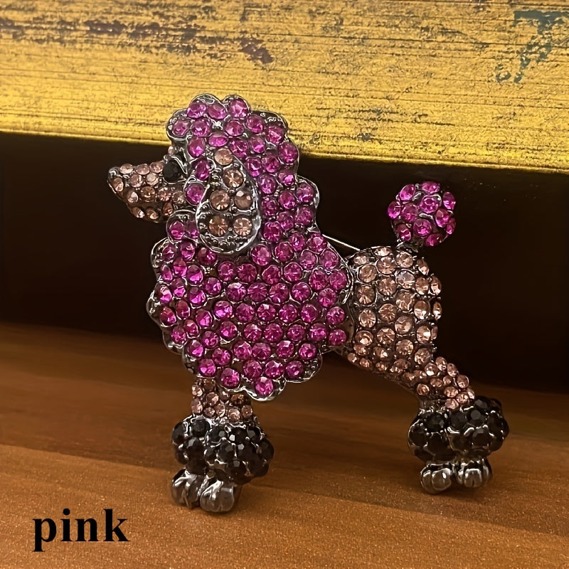 Pink Stone Poodle Brooch For Men
