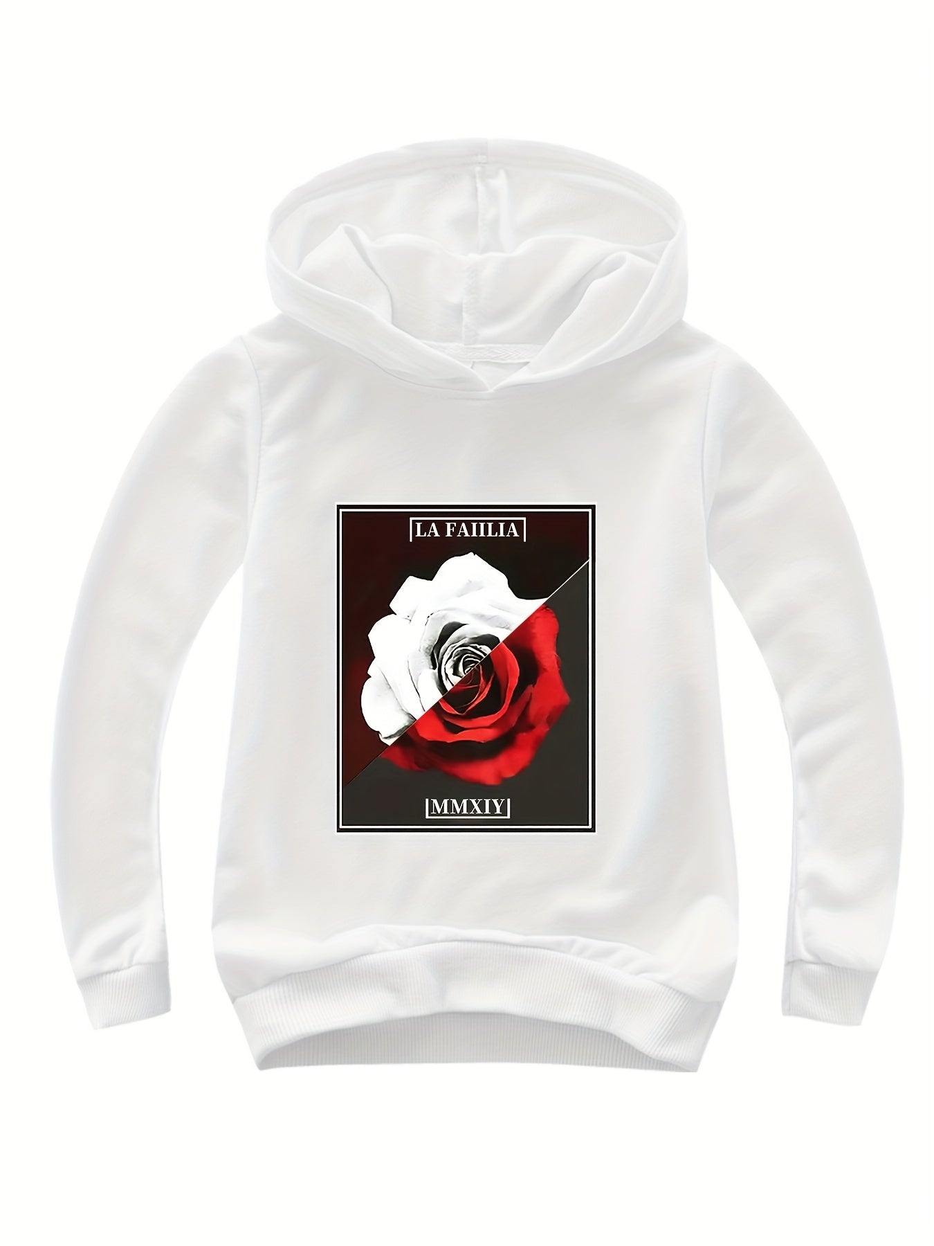 Rose Graphic Hoodie 95% Cotton Pullover for Girls Kids Fall