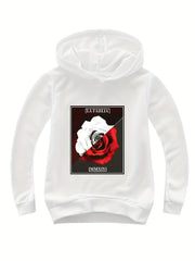 Rose Graphic Hoodie 95% Cotton Pullover for Girls Kids Fall