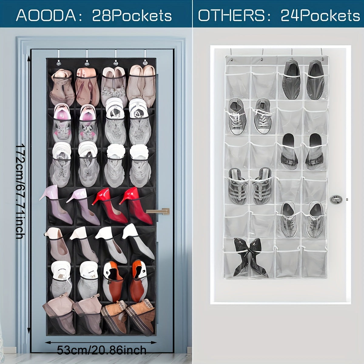 Over the Door Shoe Rack with 28 Large Pockets Hanging Shoe Organizer