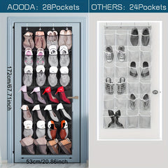 Over the Door Shoe Rack with 28 Large Pockets Hanging Shoe Organizer