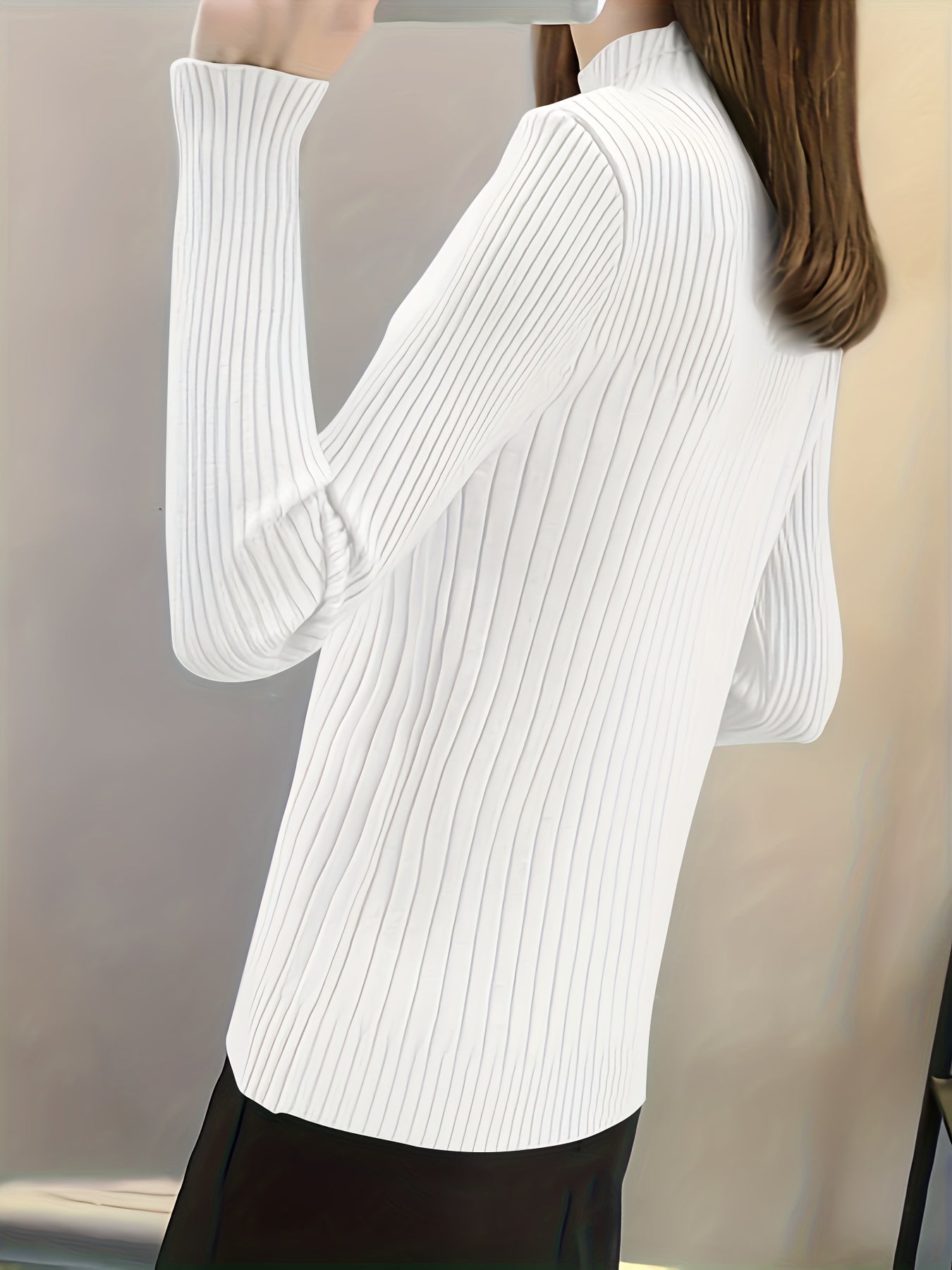 Solid Mock Neck Pullover Sweater Women's Clothing