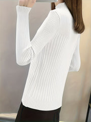 Solid Mock Neck Pullover Sweater Women's Clothing