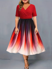 Ombre Print Surplice Neck Ruched Dress