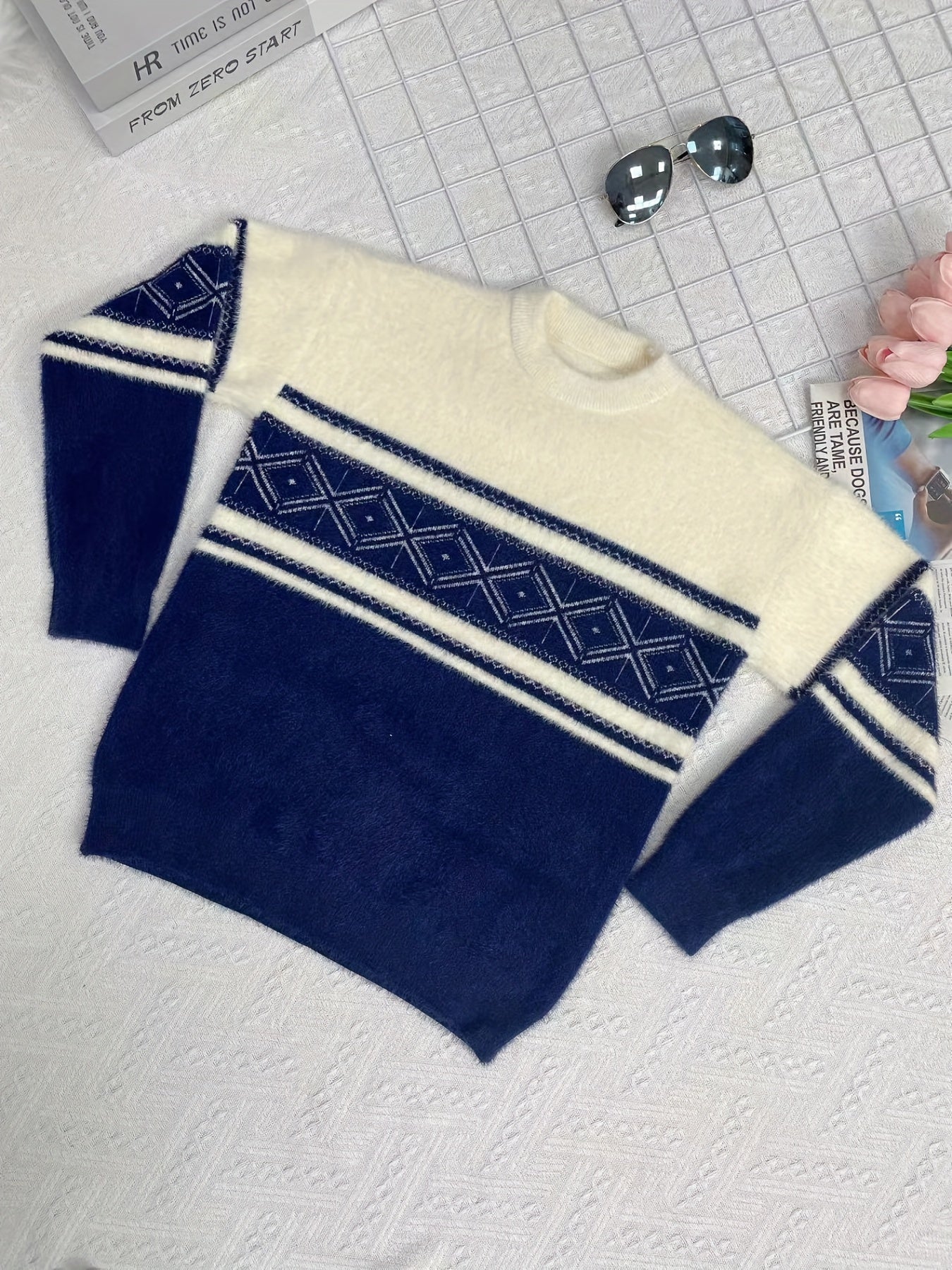 Boys Soft Long Sleeve Sweater Round Neck Stretch Warm Knit Pullover Top