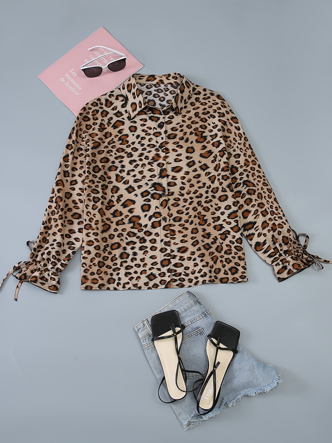 Leopard Print Long Sleeve Shirt Plus Size