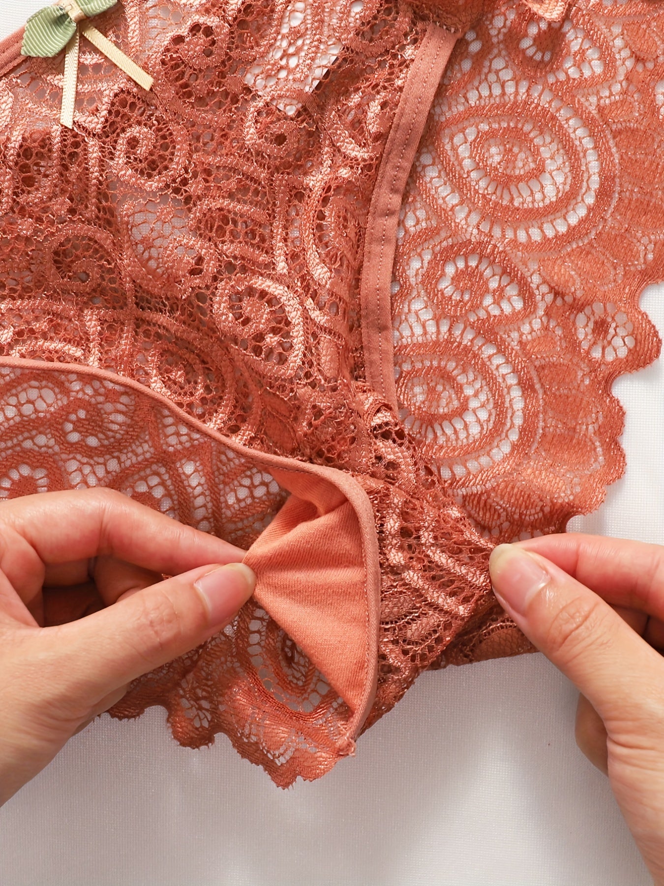 Floral Lace Bow Tie Briefs Women's Lingerie