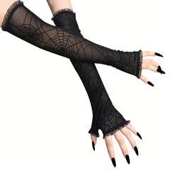 74in Women's Lace Spider Web Witch Gloves for Halloween