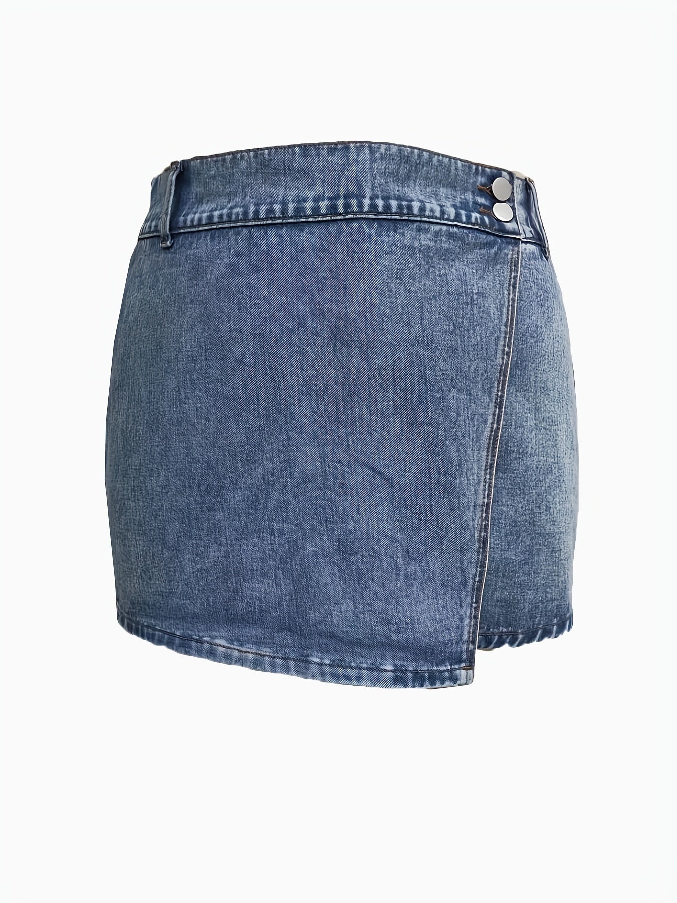 High Rise Denim Skort Elastic Button Decor