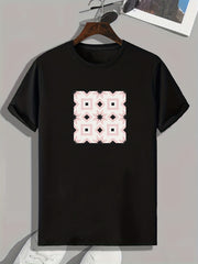Geometric Floral Print Men's Comfy T-shirt Breathable Active Stretch