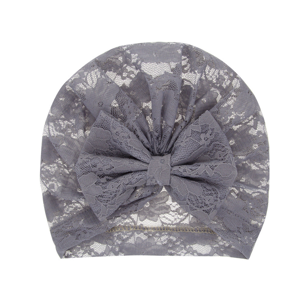 Baby Girls Turban Hat with Knotted Lace Flower for Wedding
