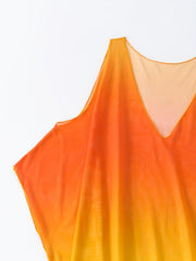 Colorblock Ombre Print Cold Shoulder Cover Up