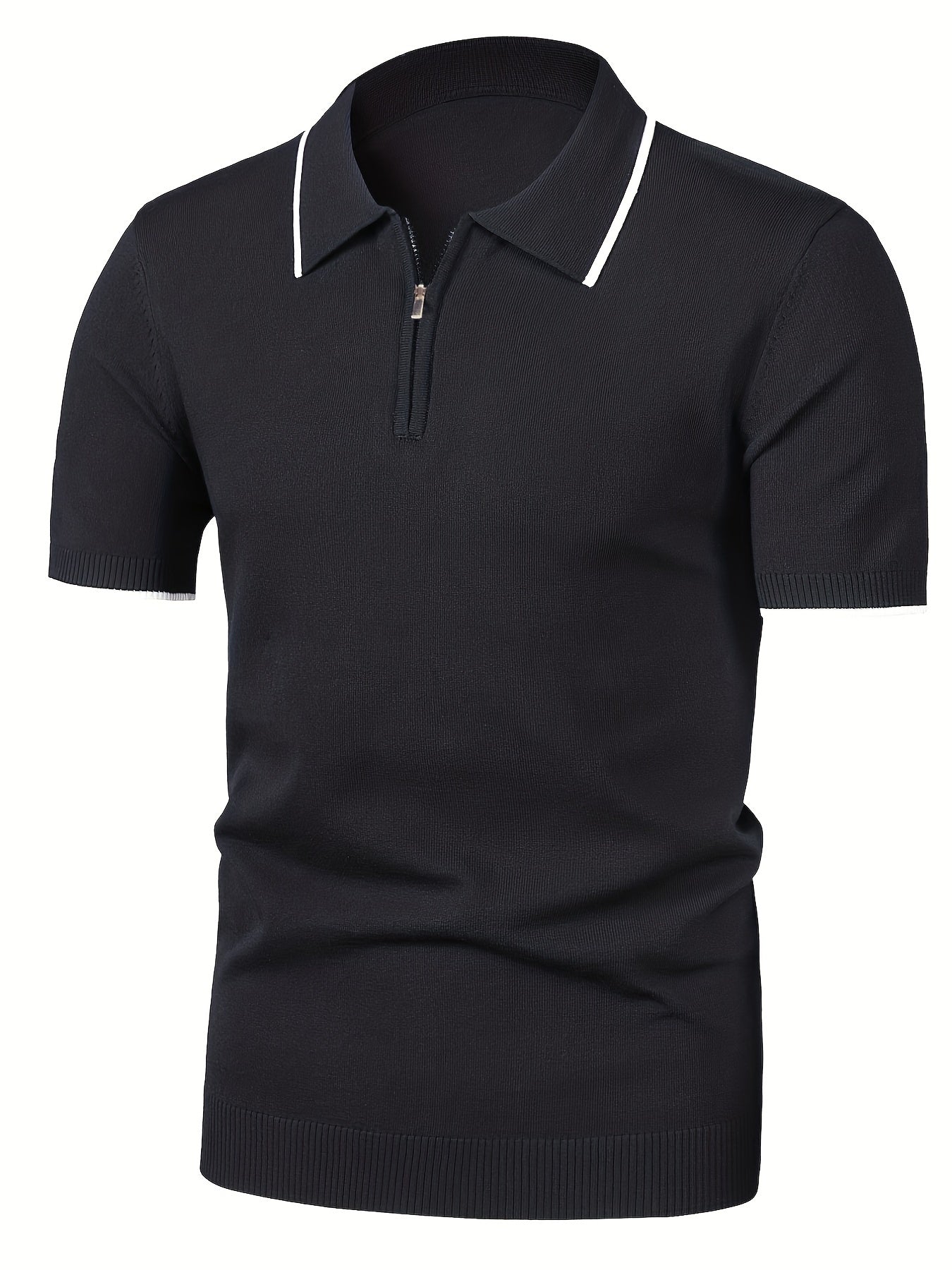Breathable Polo Collar Sweater Men's Casual Knit Zip Up Short S