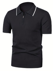 Breathable Polo Collar Sweater Men's Casual Knit Zip Up Short S