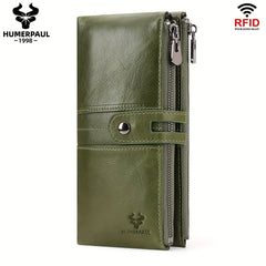 HUMERPAUL RFID Blocking Wallet Leather Double Fold Clutch Green Red