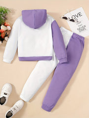 Girls Butterfly Print Hoodie & Sweatpants 2pcs Set for Spring & Autumn