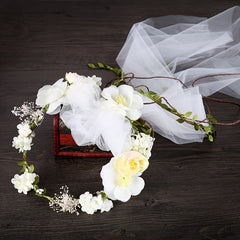 Flower Leaf Bridal Headband Tiara Veil For Women Bride Wedding