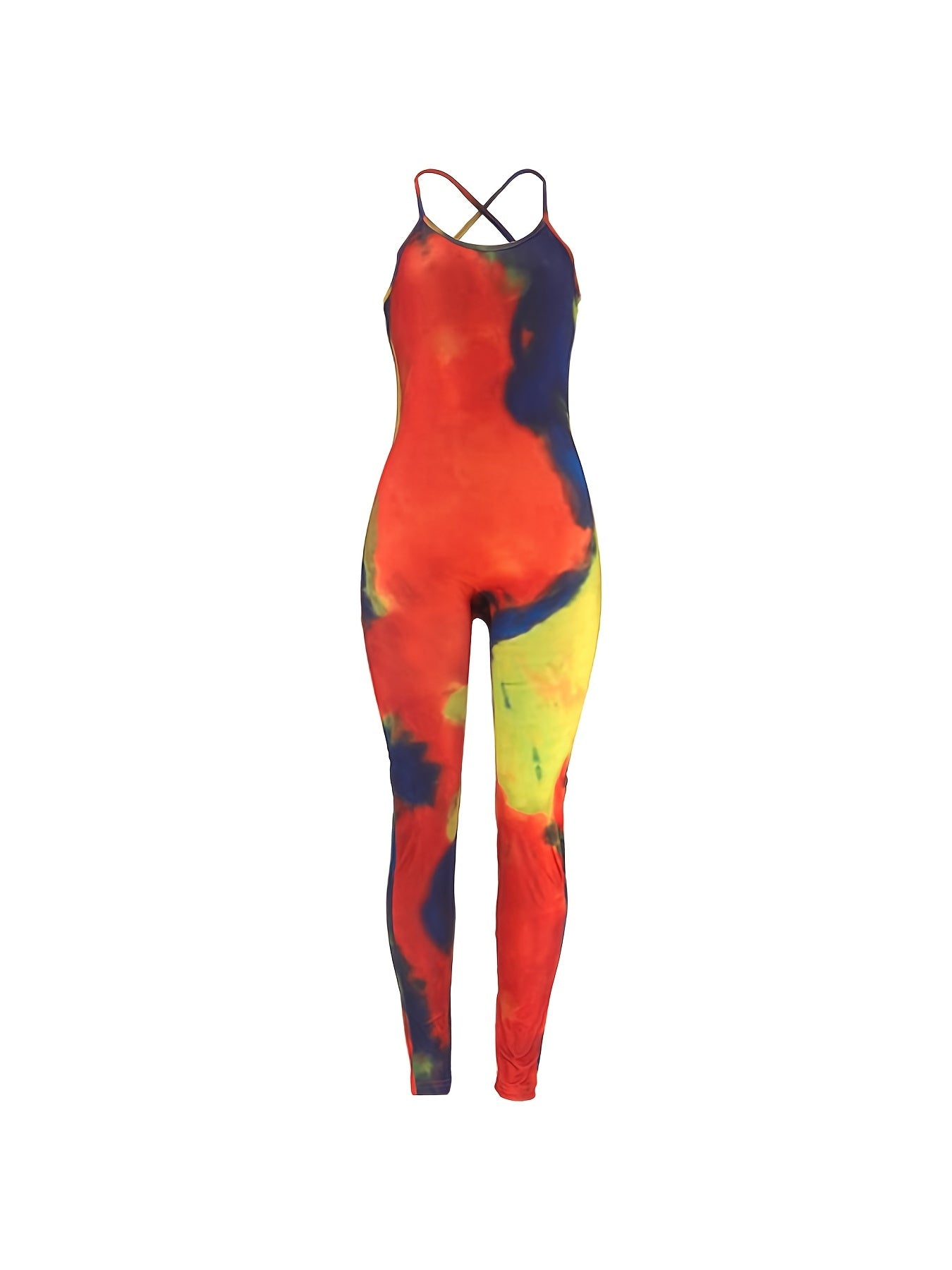 Tie Dye Spaghetti Jumpsuit Backless Stretchy Womens Clothing