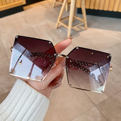 Oversized Square Sunglasses Rivet Decor Gradient UV400