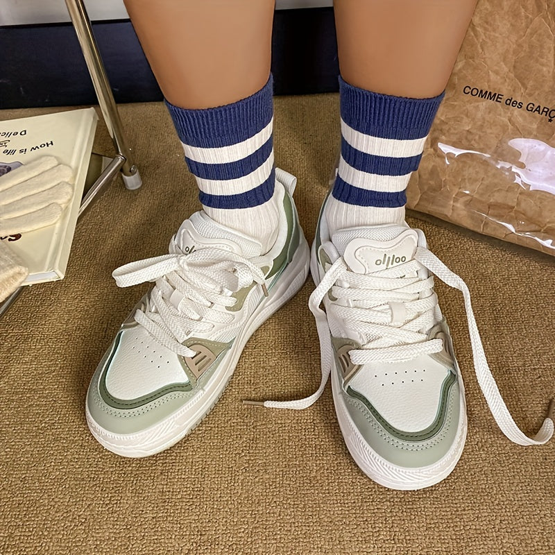 Women's Breathable Mesh Sneakers Lace Up Colorblock Shoes Platform