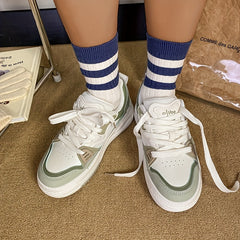 Women's Breathable Mesh Sneakers Lace Up Colorblock Shoes Platform