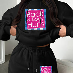 Women's Plus Letter Print Hoodie & Shorts Set