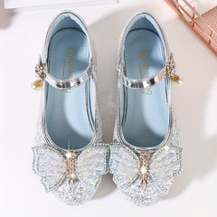 Glitter Bowknot Dress Shoes Low Heel for Kids