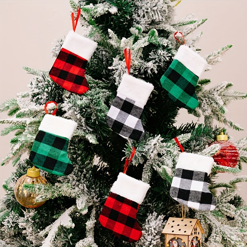 Christmas Stocking Gift Bag Plaid Christmas Tree Ornament Set