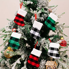 Christmas Stocking Gift Bag Plaid Christmas Tree Ornament Set