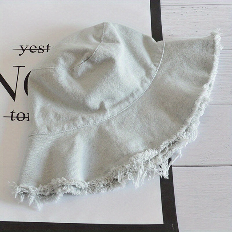 Frayed Brim Casual Bucket Hat Solid Lightweight Couple Basin Hat