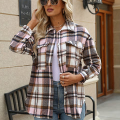Plaid Print Long Sleeve Shirt Button Casual Sports Shirts Top For Fall