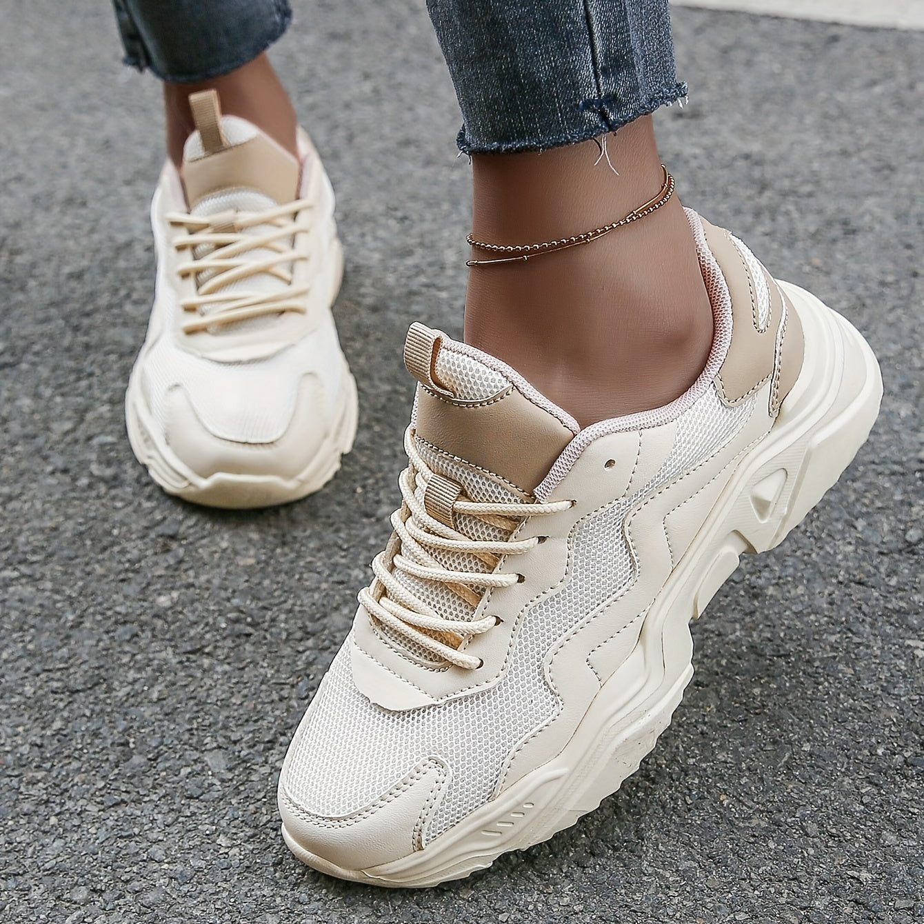 Women's Mesh Chunky Sneakers Breathable Low Top Running Sports Shoes