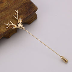 Vintage Men's Suit Plug-in Brooch Deer Lion Rabbit Sun Moon Long Needle