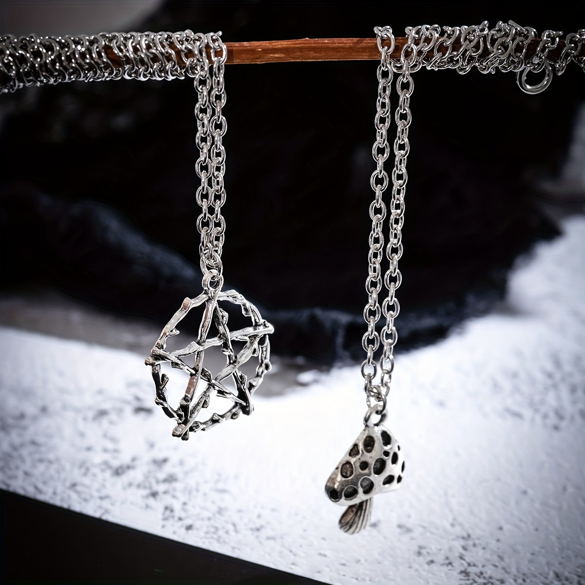Halloween Punk Style Double Layer Star Mushroom Pendant Necklace