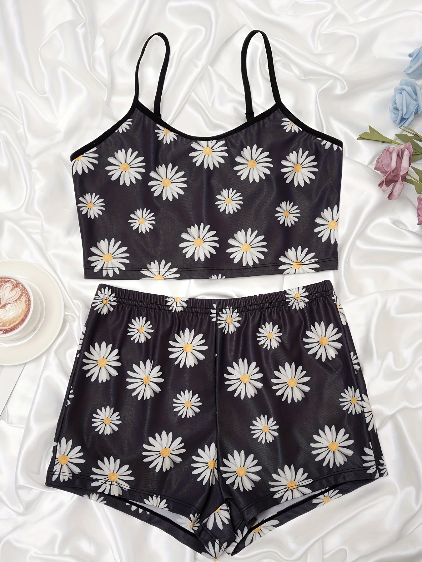 Floral Print Pajama Set Cami Top & Shorts Women's Sleepwear