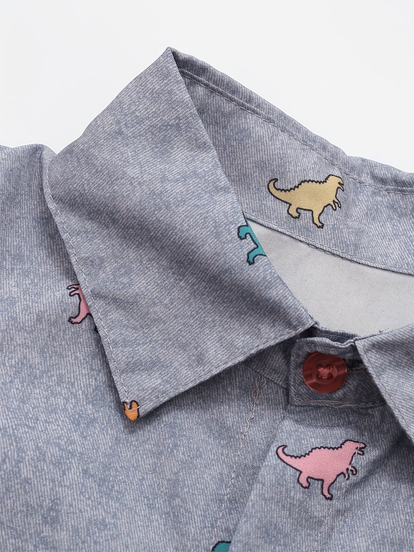 Dinosaur Graphic Print Boys Top Lapel Shirt