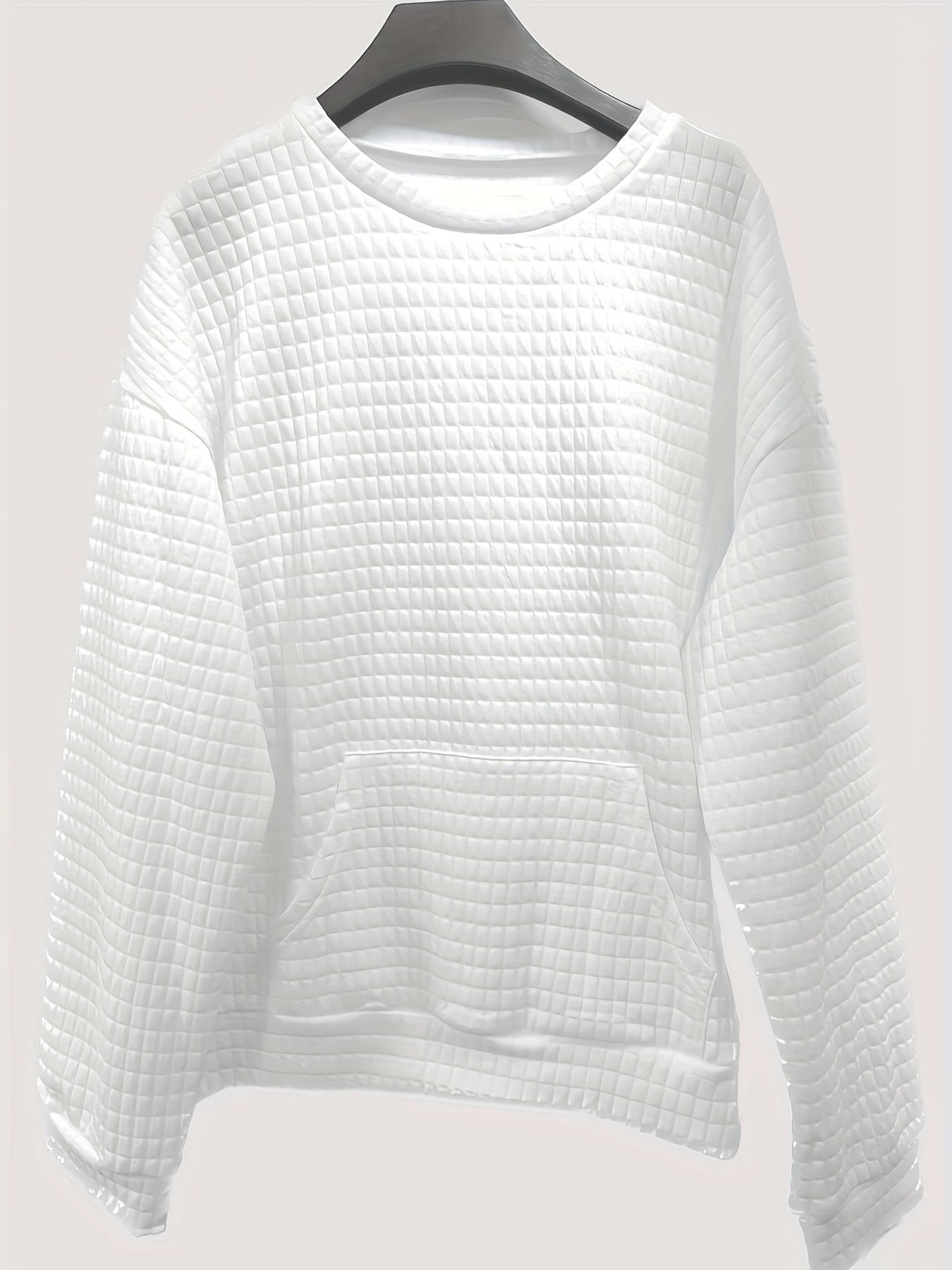 Waffle Grid Kangaroo Sweatshirt Lantern Sleeves