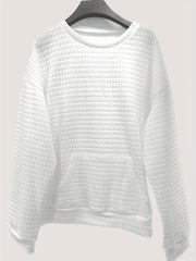 Waffle Grid Kangaroo Sweatshirt Lantern Sleeves