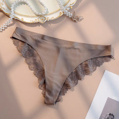 Contrast Lace Solid Panties Sexy High Stretch Plus Size